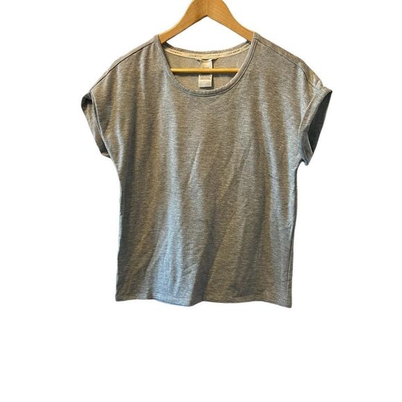 LUCKY BRAND Grey Short Rolled Sleeve Crew Neck Casual Top S - Picture 1 of 7